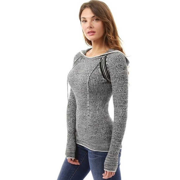 Black and White Knit Hooded Sweater - Picture 1 of 7